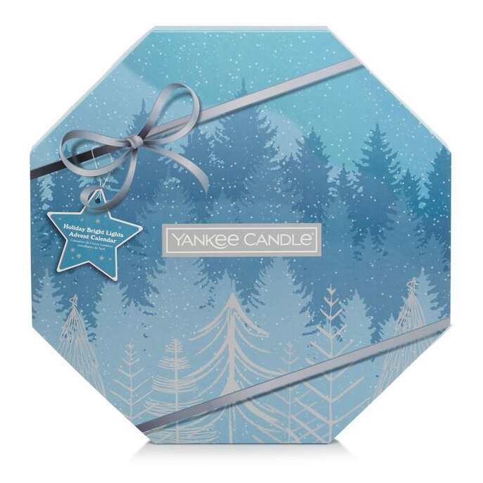 Yankee Candle Adventskalender Blauer Yankee Candle Adventskalender mit Winterwald-Motiv und Schleife