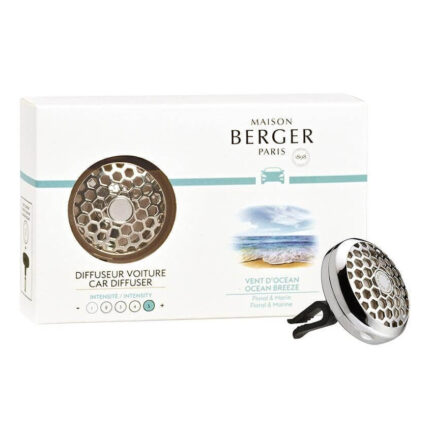 Maison Berger Autodiffusor mit schwarzer Halterung neben der Verpackung