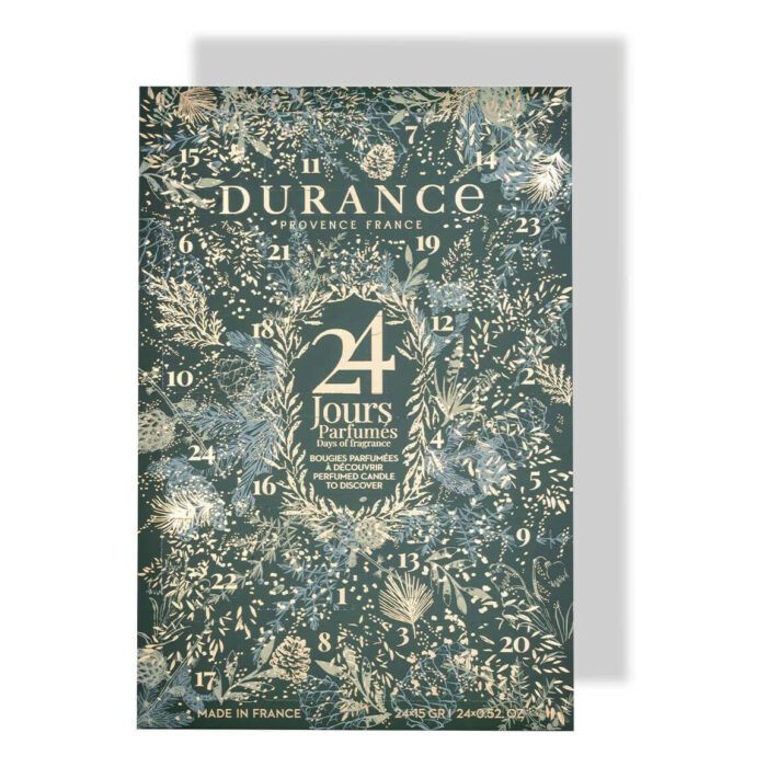 Durance Adventskalender mit botanischem Muster und nummerierten Türchen