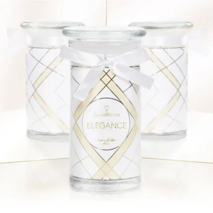 Elegance Luxury Edition Kerze im Glas mit weißer Schleife und geometrischem Muster