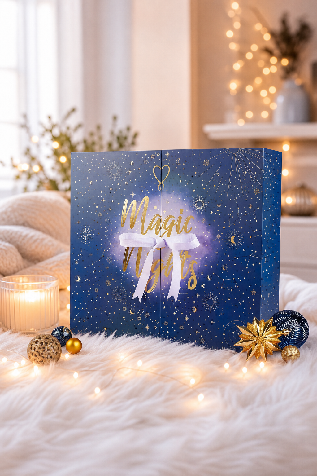Magic Nights Adventskalender mit Weihnachtsdekoration in einem Wohnraum
