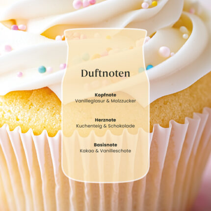 Duftnoten von Vanilla Cupcake mit Vanilleglasur, Kuchenteig und Kakaonoten