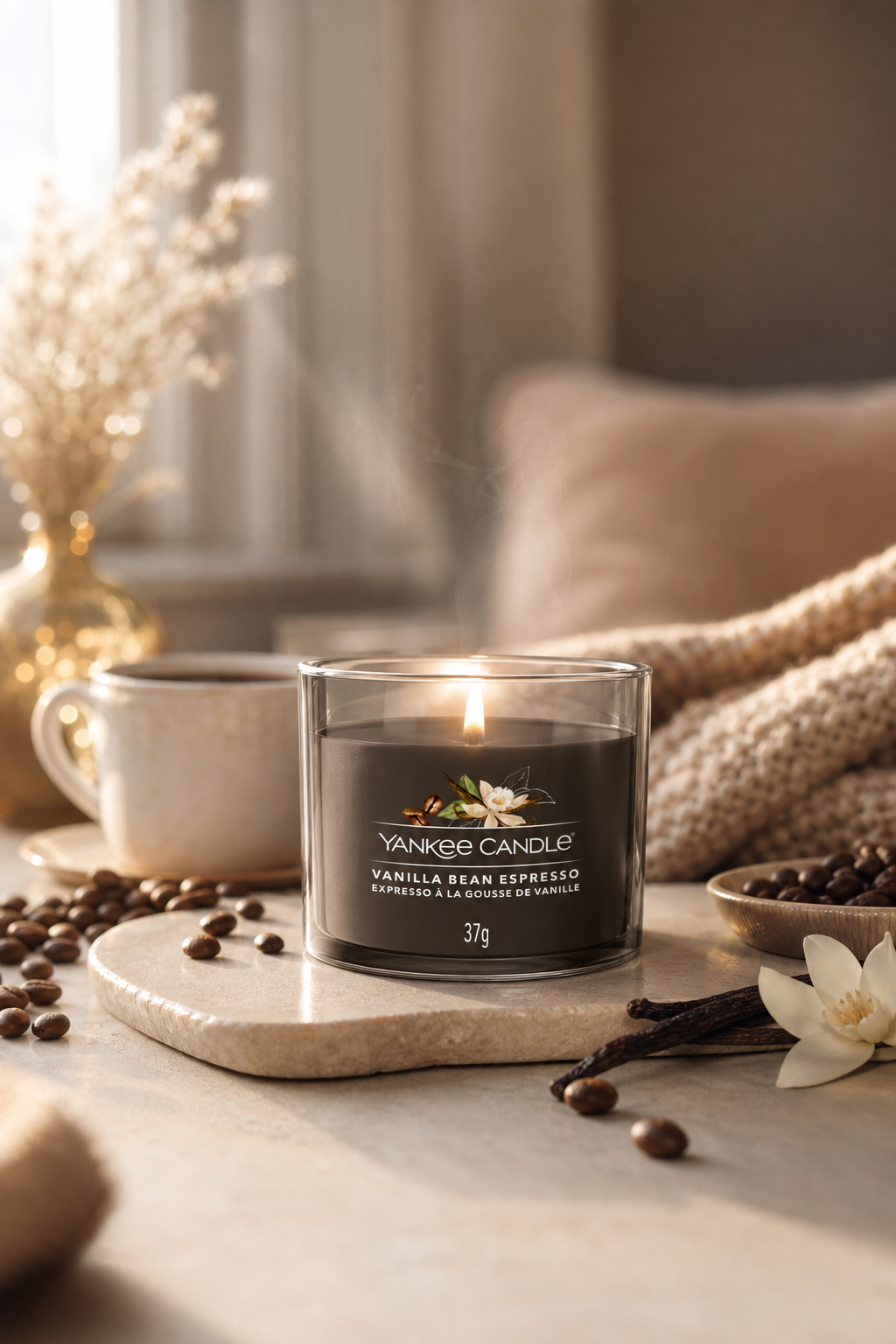 Brennende Yankee Candle Vanilla Bean Espresso Kerze im Glas mit 37 g Inhalt