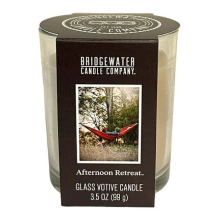 Afternoon Retreat Glasvotivkerze mit Bridgewater-Etikett und 99-g-Angabe