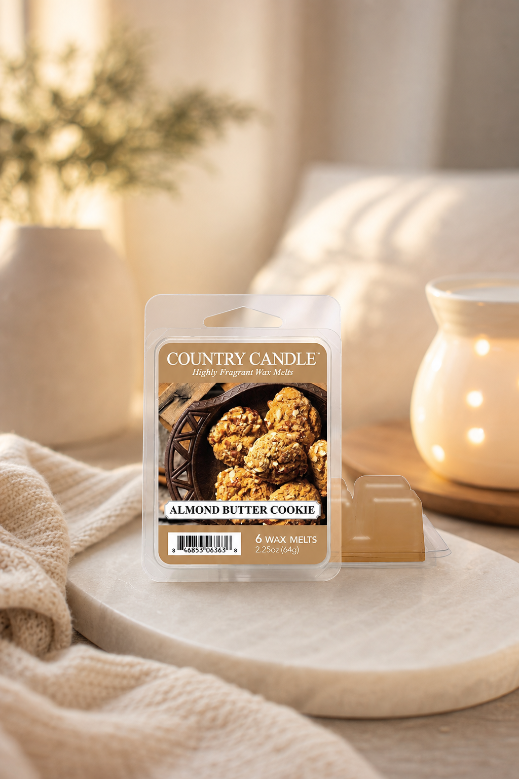 Almond Butter Cookie Wax Melts 64g in einer stimmungsvollen Anwendungsszene