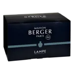 Dunkle Maison-Berger-Paris-Verpackung mit silbernem Streifen und Aufschrift Lampe