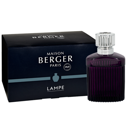 Maison Berger Paris Verpackung mit violetter Lampe und silberfarbenem Aufsatz