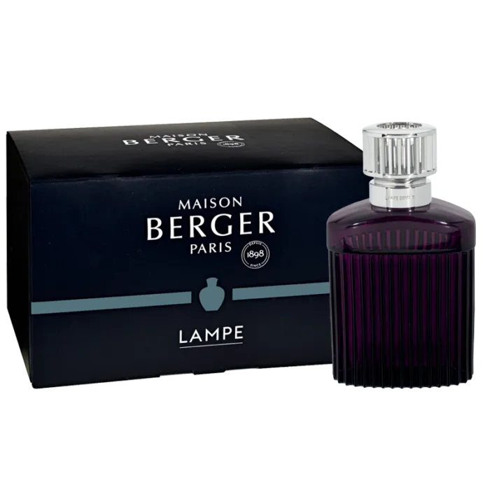Maison Berger Paris Verpackung mit violetter Lampe und silberfarbenem Aufsatz