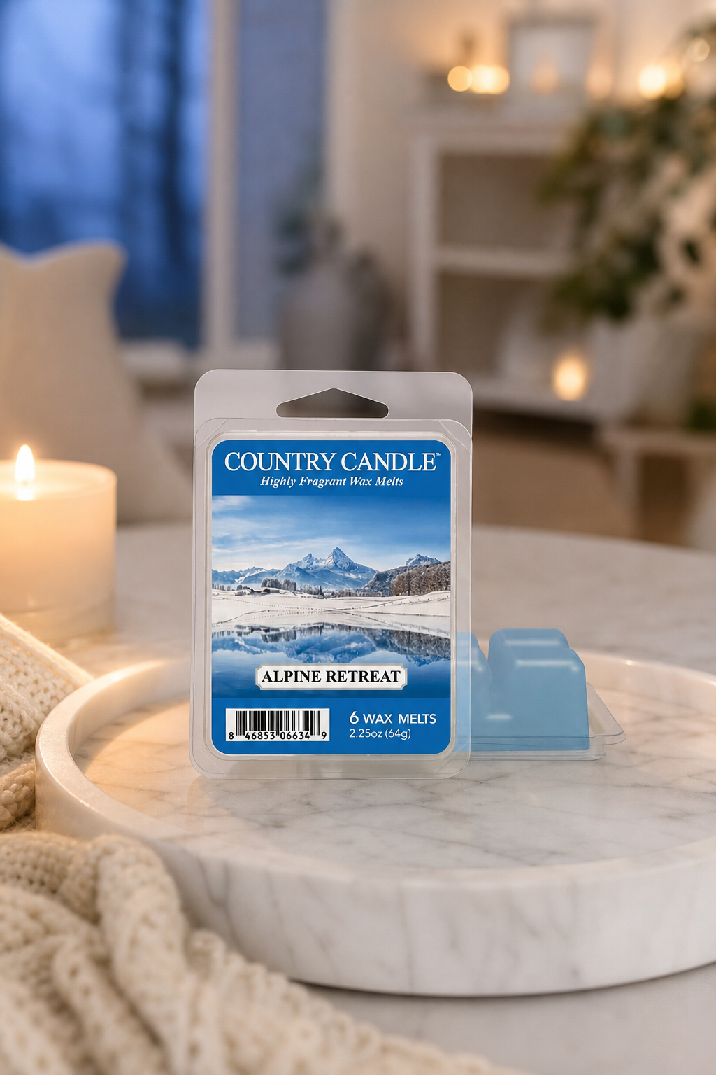 Alpine Retreat Wax Melts 64g in einer stimmungsvollen Anwendungsszene