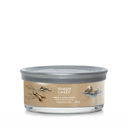 Yankee Candle Amber & Sandalwood Duftkerze im Glas mit silberfarbenem Deckel