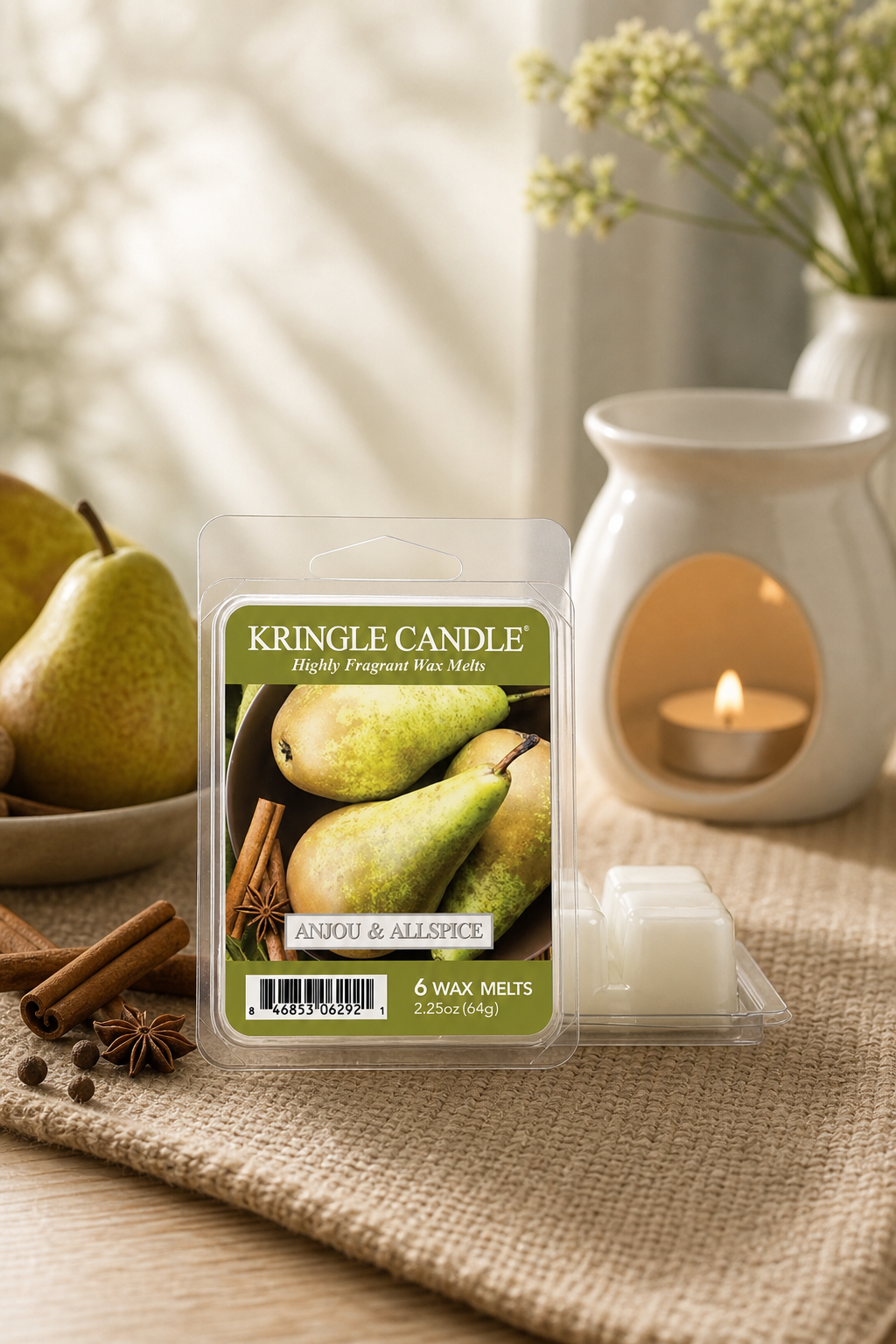 Anjou & Allspice Duftwachs 64g in einer stimmungsvollen Anwendungsszene