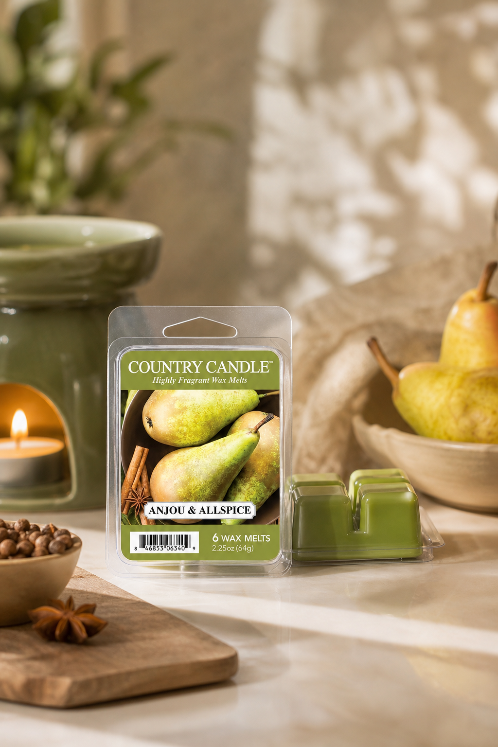 Anjou & Allspice Wax Melts 64 g in einer stimmungsvollen Anwendungsszene