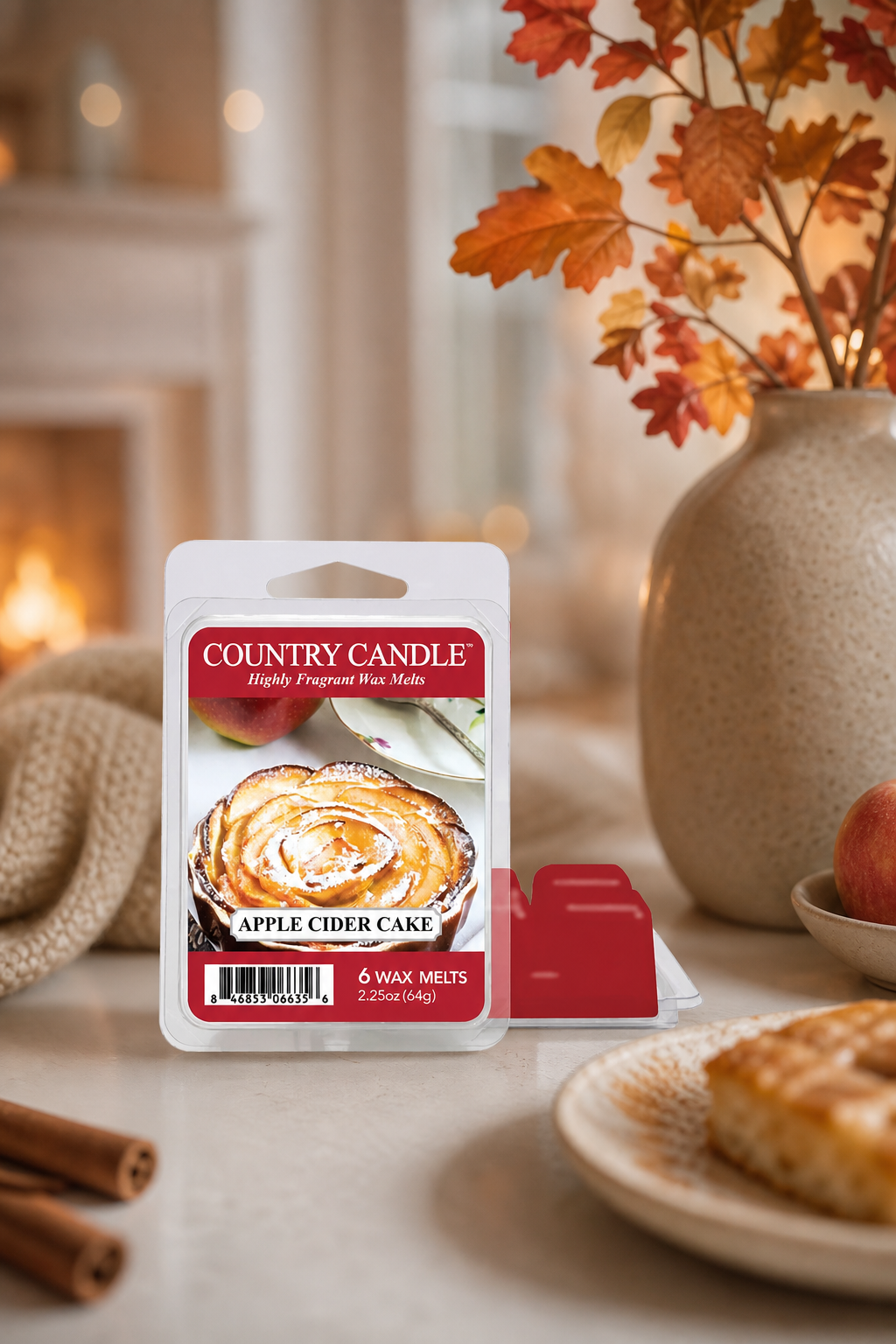 Apple Cider Cake Duftwachs 64g in einer stimmungsvollen Anwendungsszene