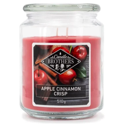 Rote Candle Brothers Duftkerze im Glas mit Etikett Apple Cinnamon Crisp