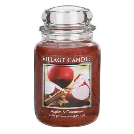 Glas-Kerze von Village Candle mit Etikett Apples & Cinnamon