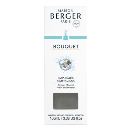 Frontansicht der Maison Berger Bouquet Aqua Céleste Verpackung mit 100 ml Inhalt