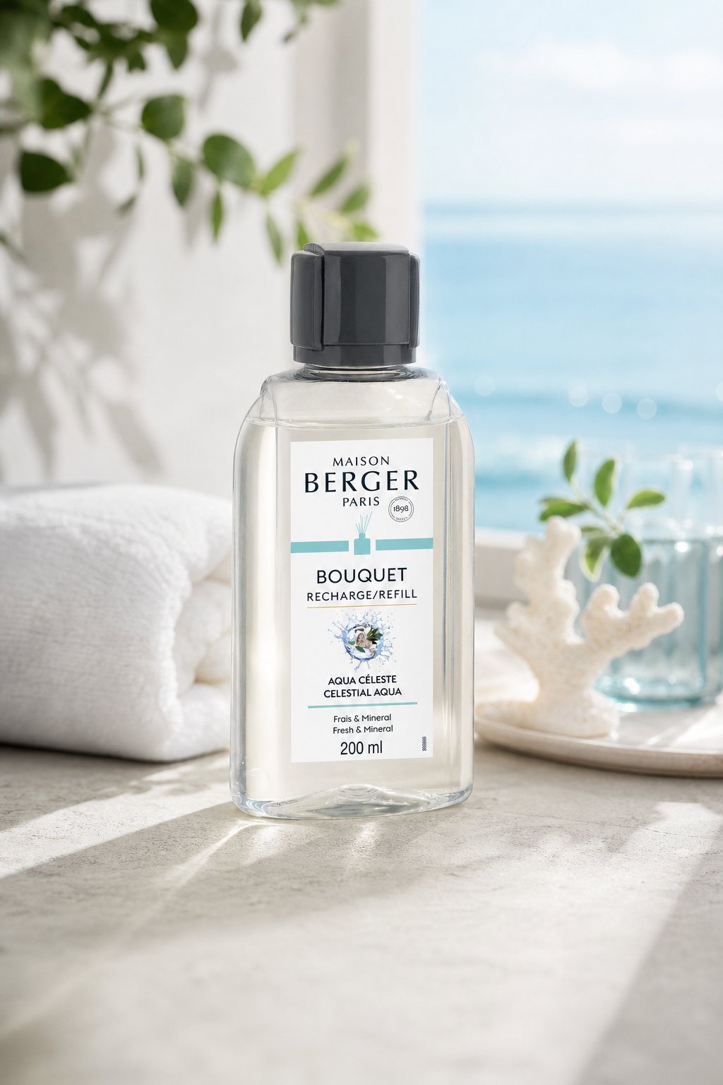 Aqua Céleste Bouquet Nachfüller auf heller Ablage vor einem Fenster