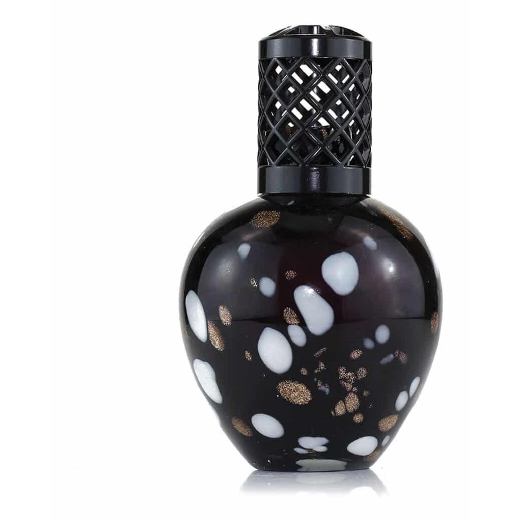 Arabian Nights Duftlampe L Schwarze Duftlampe mit Gitteraufsatz und weißen sowie goldfarbenen Dekorpunkten