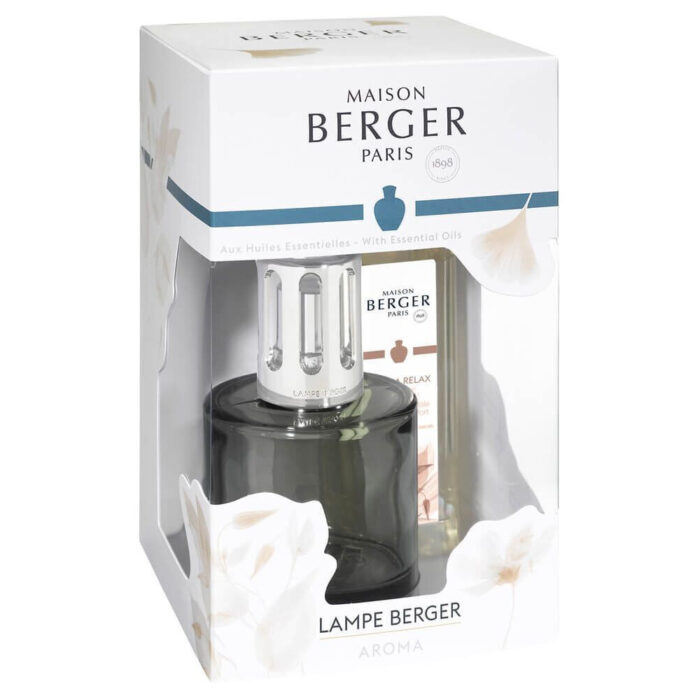 Maison Berger Lampenset in weißer Verpackung mit Aroma Relax Flasche