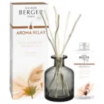 Aroma Relax Diffuser mit Duftstäbchen, Verpackung und Flasche