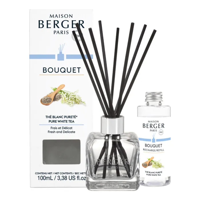 Maison Berger Diffuser mit Duftstäbchen, Verpackung und Bouquet Nachfüllflasche