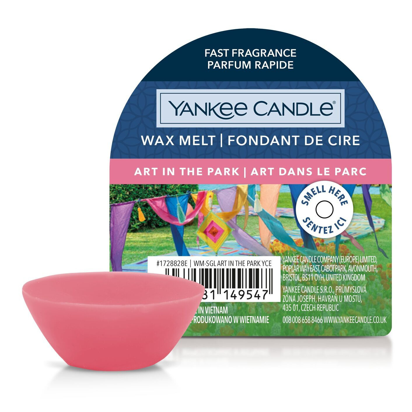Art in the Park Wax Melt Verpackung Rosa Wachsstück vor der Verpackung von Yankee Candle Art in the Park