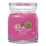 Pinke Yankee-Candle-Kerze im Glas mit sichtbarem Art-in-the-Park-Etikett