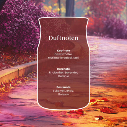 Grafik mit Duftnoten von Autumn Daydream und herbstlichem Wegmotiv