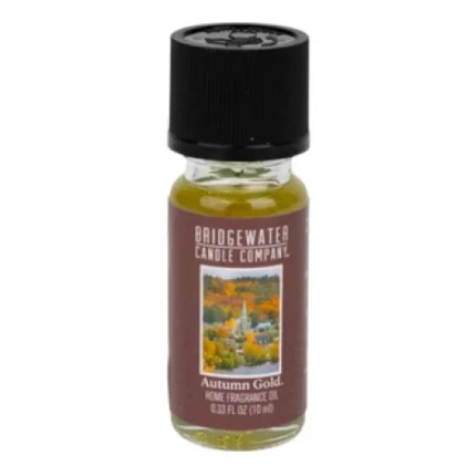 Nahaufnahme des etikettierten Autumn Gold Home Fragrance Oil Fläschchens