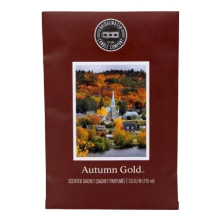 Vorderseite der Autumn Gold Scented Sachet Verpackung mit Herbstlandschaft