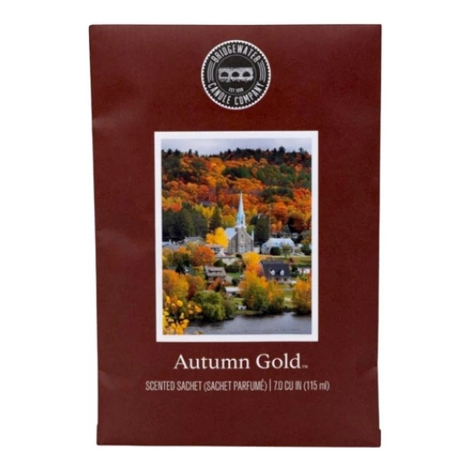 Autumn Gold Scented Sachet Vorderseite der Autumn Gold Scented Sachet Verpackung mit Herbstlandschaft