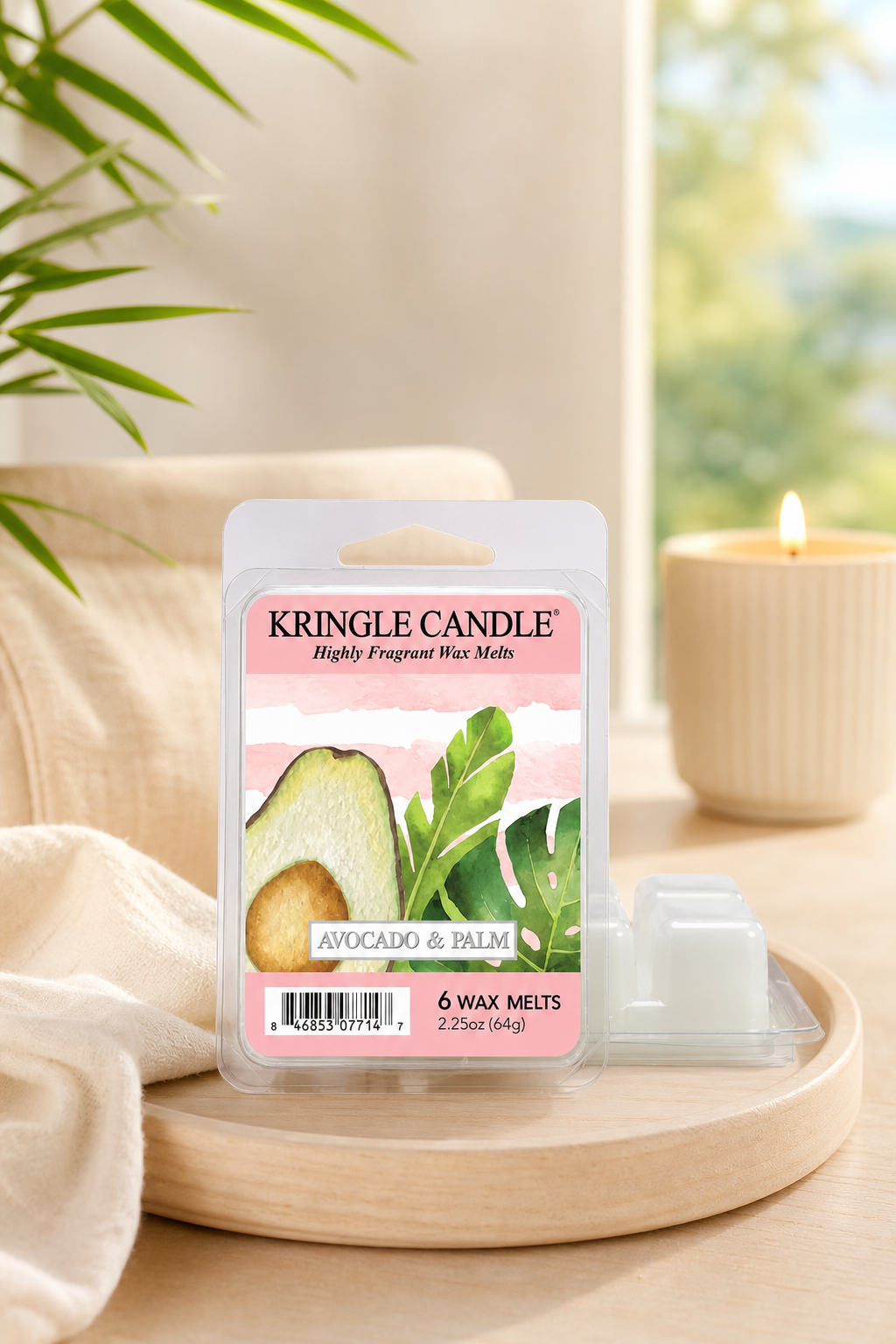 Avocado & Palm Wax Melts 64g in einer stimmungsvollen Anwendungsszene