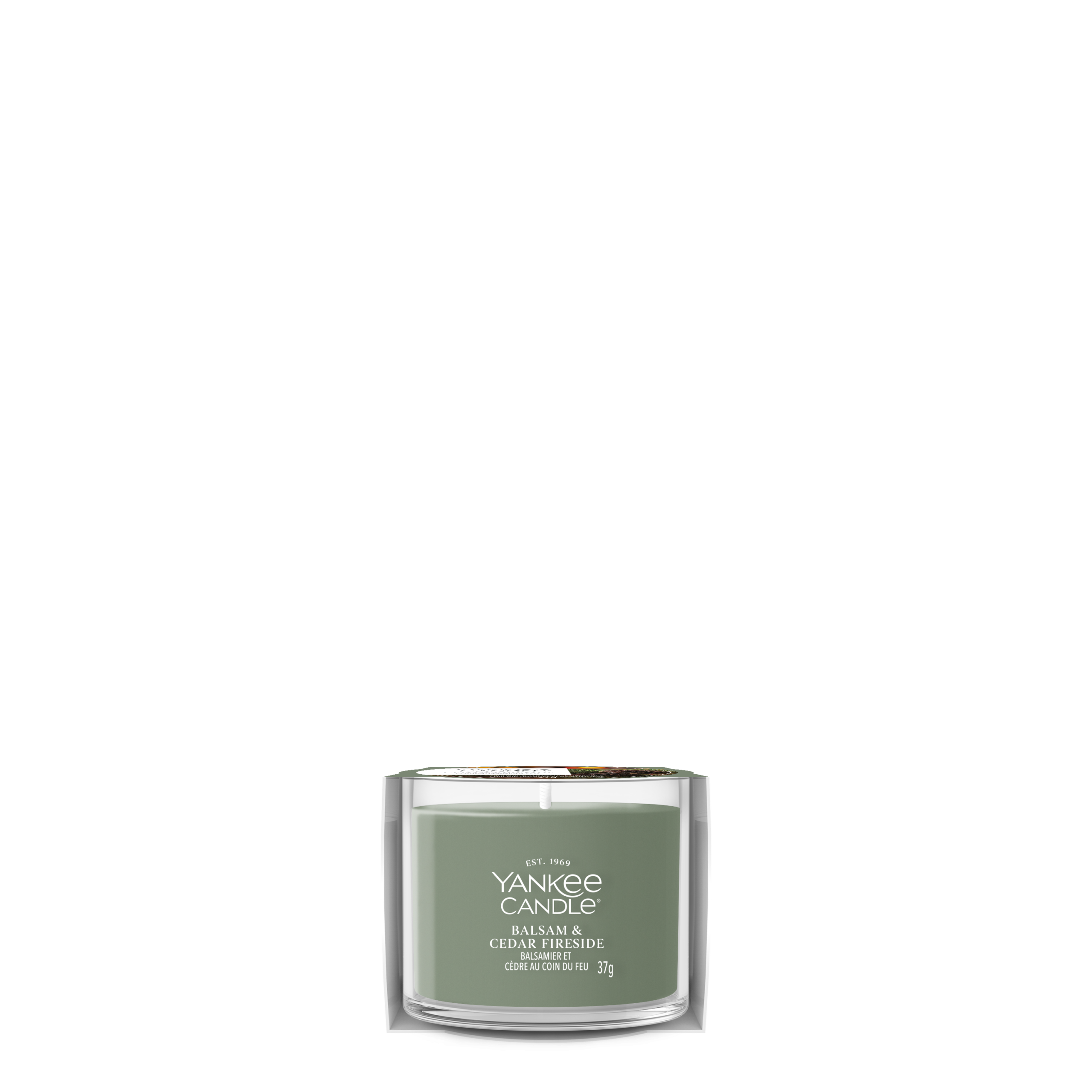 kerze, duftkerze, grün, töpfchenform, yankee candle Balsam & Cedar Fireside 37g – Hauptansicht
