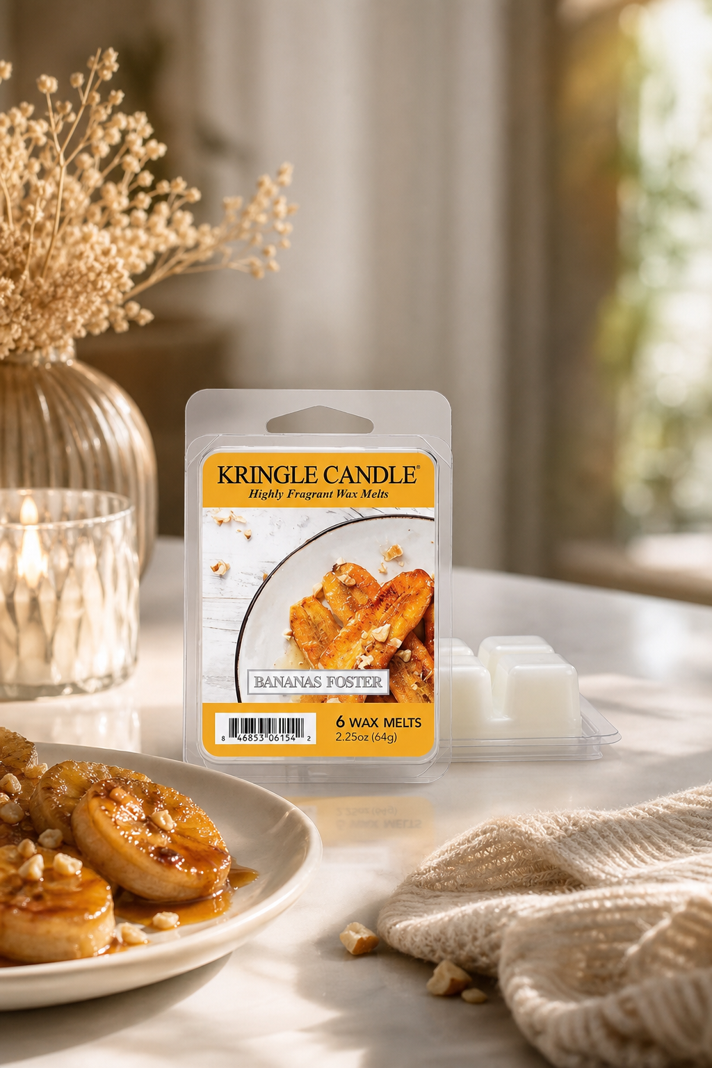 Bananas Foster Wax Melts 64g in einer stimmungsvollen Anwendungsszene