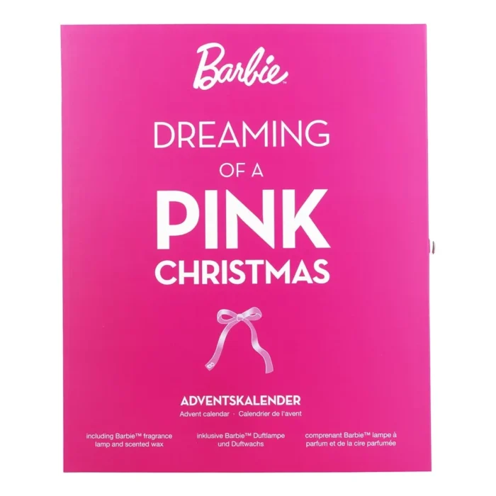 Vorderseite des Barbie Adventskalenders mit Aufdruck Dreaming of a Pink Christmas