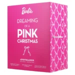 Barbie Adventskalender in Seitenansicht mit Schleifenmuster und Aufdruck