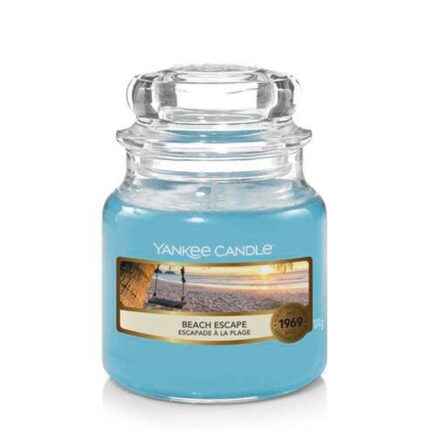 Beach Escape Kerze im Glas mit Strandmotiv und transparentem Deckel
