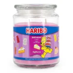Haribo Birthday Cake Duftkerze im Glas mit pinkem Wachs