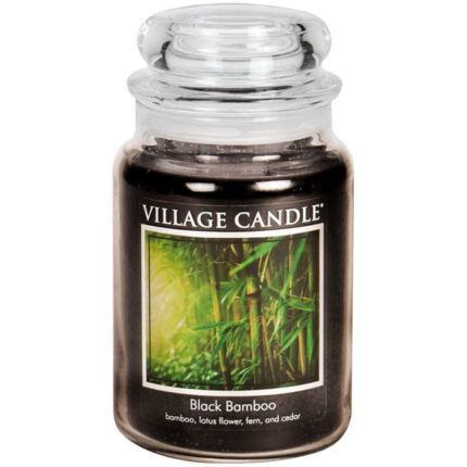 Schwarze Village Candle im Glas mit Deckel und Etikett Black Bamboo