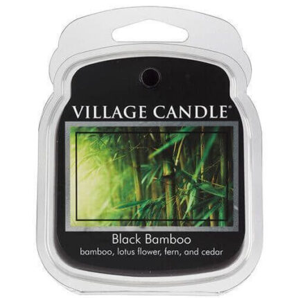 Village Candle Black Bamboo in transparenter Verpackung mit Pflanzenmotiv