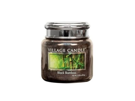 Verschlossenes Black-Bamboo-Glas von Village Candle vor weißem Hintergrund