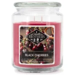 Rote Black Cherries Duftkerze im Glas mit zwei Dochten und Etikett