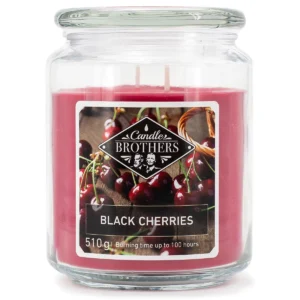 Rote Candle Brothers Duftkerze im Glas mit Black-Cherries-Etikett