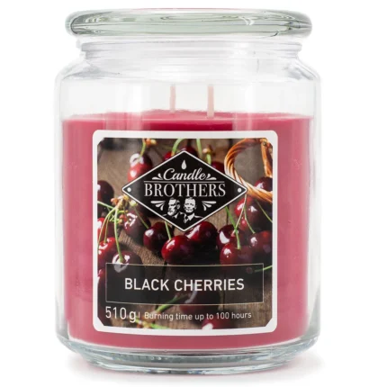 Rote Candle Brothers Duftkerze im Glas mit Black-Cherries-Etikett