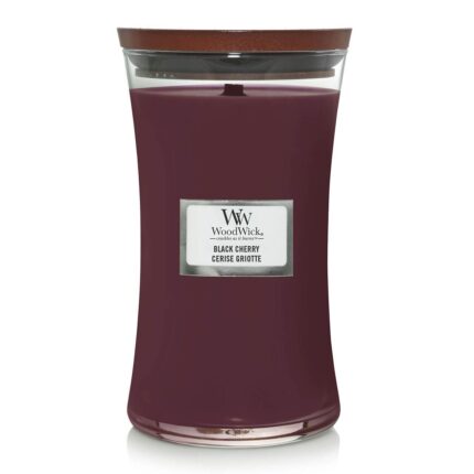 WoodWick Black Cherry Kerze im Glas mit sichtbarem Docht