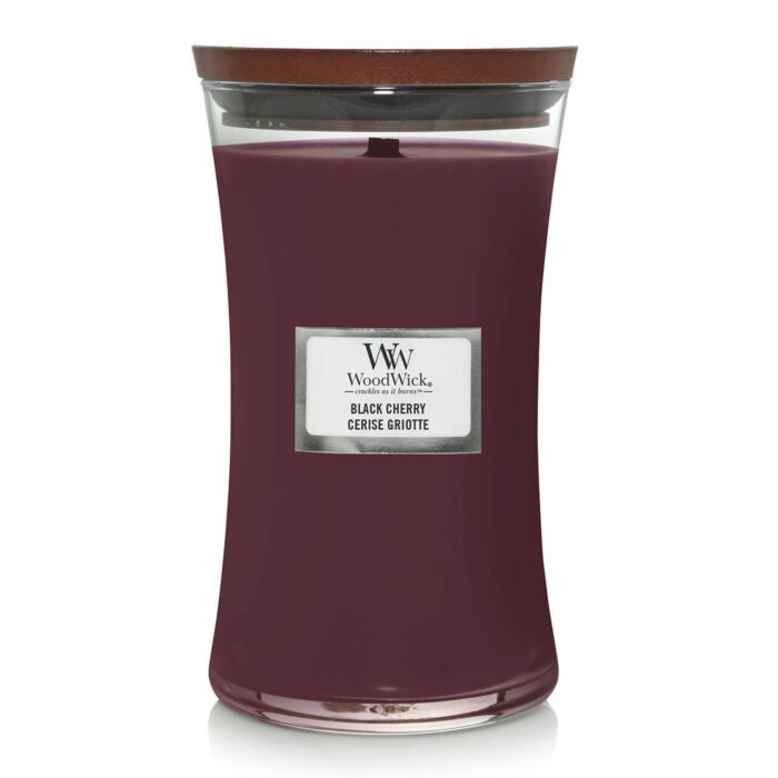 WoodWick Black Cherry Kerze im Glas mit sichtbarem Docht