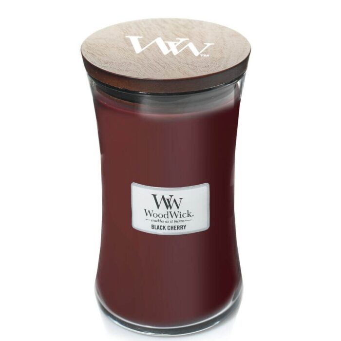 WoodWick Black Cherry Kerze im Glas mit geschlossenem Deckel