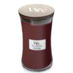 WoodWick Black Cherry Kerze im Glas mit aufgelegtem Deckel