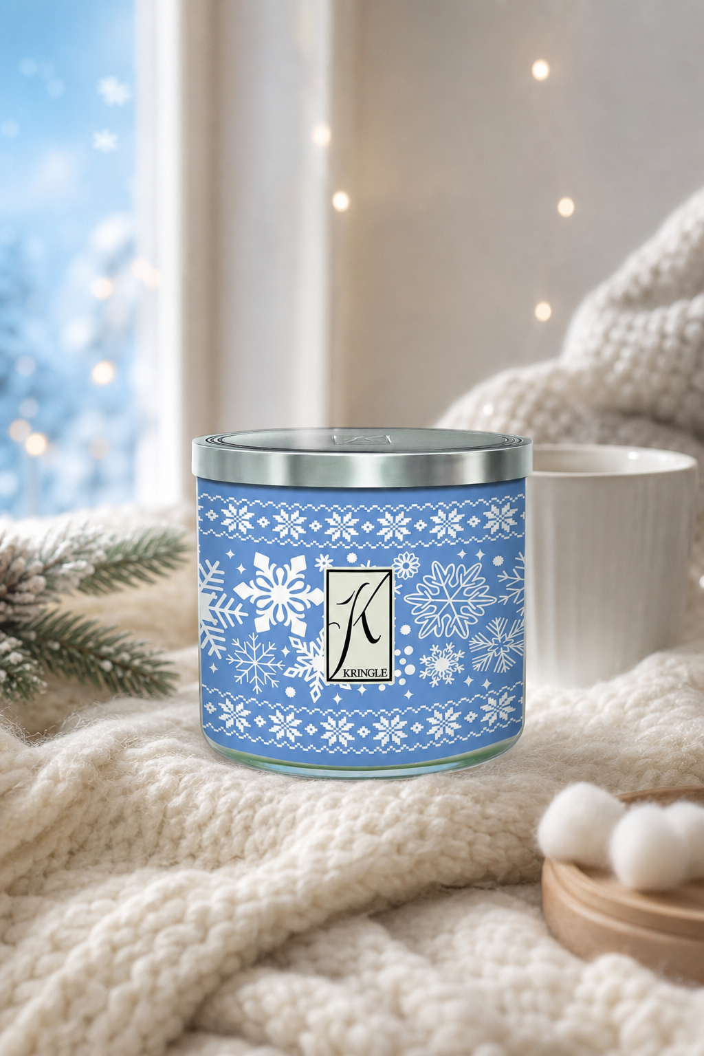 Blankets & Snowflakes 396g Tumbler 3-Docht in einer stimmungsvollen Anwendungsszene