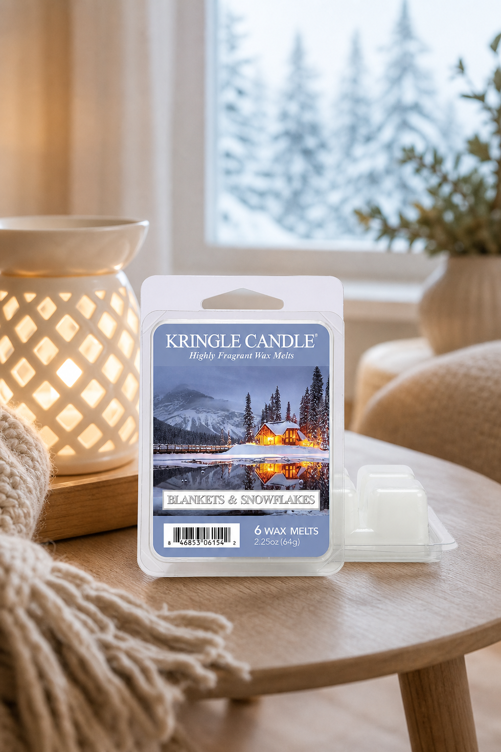 Blankets & Snowflakes Wax Melts 64g in einer stimmungsvollen Anwendungsszene